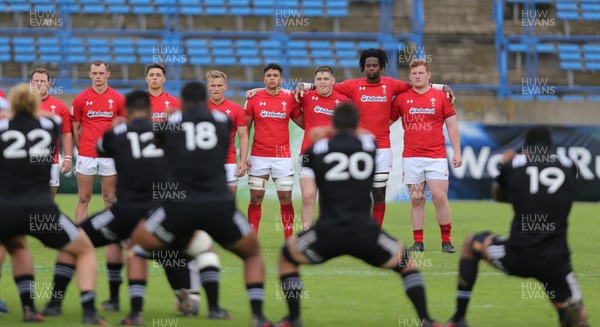 030618 - New Zealand U20 v Wales U20, World Rugby U20 Championship 2018, Pool A - The Wales U20 team face up to the Haka at the start of the match