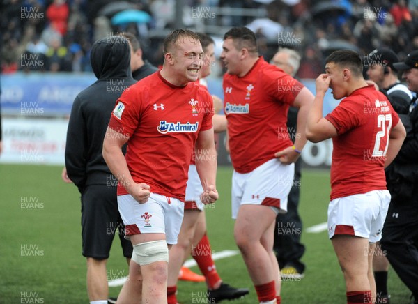 170619 - New Zealand U20 v Wales U20 - World Rugby Under 20 Championship - 5th Place Semi-Final -  Wales U20 flanker Tom Reffell is ecstatic as he celebrates a famous victory over New Zealand U20 at full time