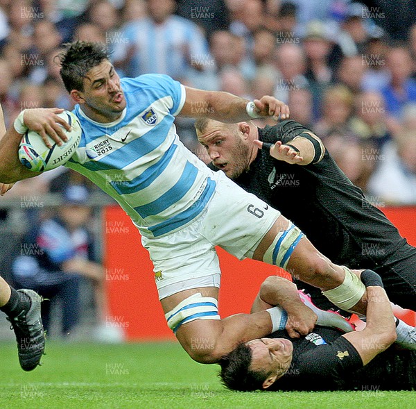 200915  - New Zealand vs Argentina -  IRB Rugby World Cup 2015 Group C -Pablo Matera of Argentina is stopped in full flight