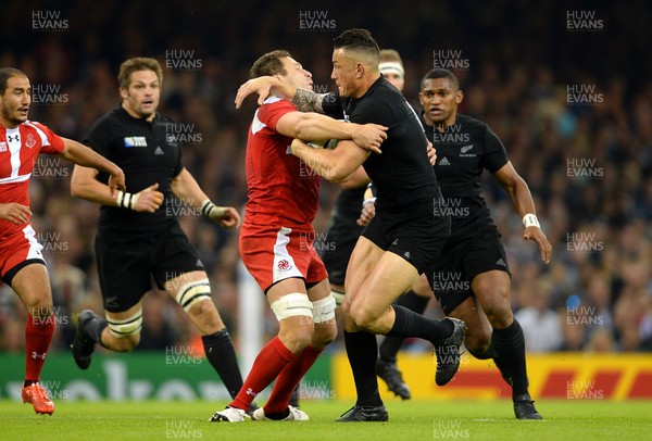 021015 - New Zealand v Fiji - Rugby World Cup 2015 -Sonny Bill Williams of New Zealand is tackled by Shalva Sutiashvili of Georgia