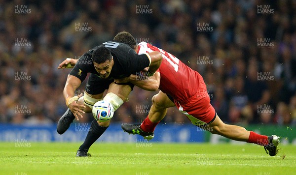 021015 - New Zealand v Fiji - Rugby World Cup 2015 -Jerome Kaino of New Zealand is tackled by Lasha Malaguradze of Georgia