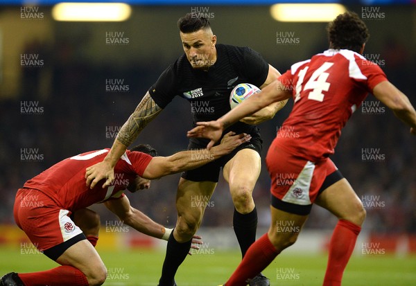 021015 - New Zealand v Fiji - Rugby World Cup 2015 -Sonny Bill Williams of New Zealand is tackled by Lasha Malaguradze of Georgia