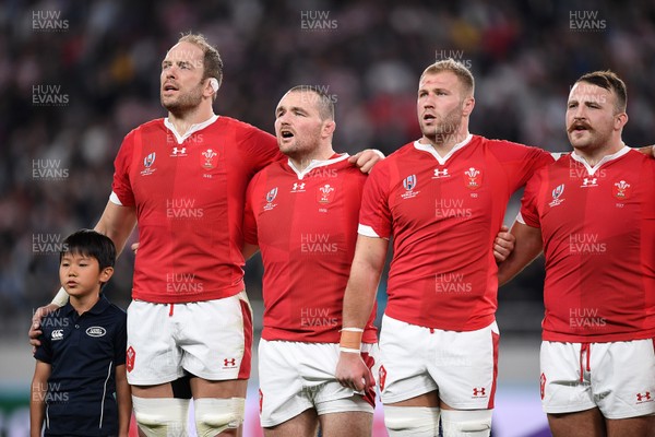 011119 - New Zealand v Wales - Rugby World Cup Bronze Final - Alun Wyn Jones, Ken Owens, Ross Moriarty and Dillon Lewis of Wales sing the anthem