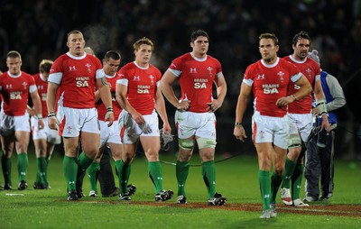 19.06.10 - New Zealand v Wales - 2010 Steinlager Series - John Yapp, Huw Bennett, Jonathan Davies, Rob McCusker, Lee Byrne and Jonathan Thomas of Wales looks dejected. 