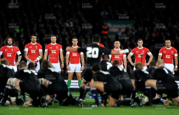 19.06.10 - New Zealand v Wales - 2010 Steinlager Series - Wales players look on as New Zealand perform the Haka. 
