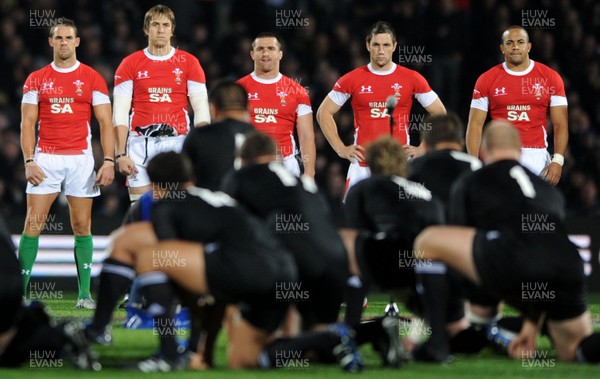 19.06.10 - New Zealand v Wales - 2010 Steinlager Series - Wales players look on as New Zealand perform the Haka. 