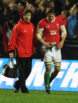 26.06.10 - New Zealand v Wales - 2010 Steinlager Series - Ryan Jones of Wales is helped off by physio Mark Davies. 