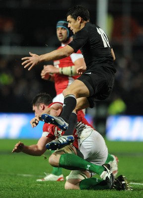 26.06.10 - New Zealand v Wales - 2010 Steinlager Series - Rob McCusker of Wales tackles Dan Carter of New Zealand. 