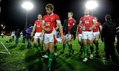 26.06.10 - New Zealand v Wales - 2010 Steinlager Series - Leigh Halfpenny of Wales looks dejected as he holds his injured arm. 