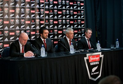 26.06.10  New Zealand v Wales... Shaun Edwards, Jonathan Thomas, Warren Gatland and Rob Howley at the media conference 