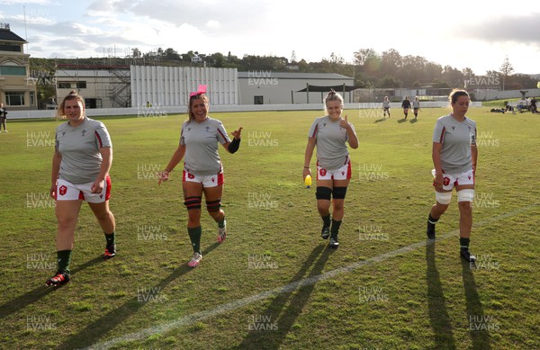 291022 - New Zealand v Wales, Women’s World Cup Quarter-Final -  Gwenllian Pyrs, Georgia Evans, Alex Callender and Sioned Harries of Wales during the warm up