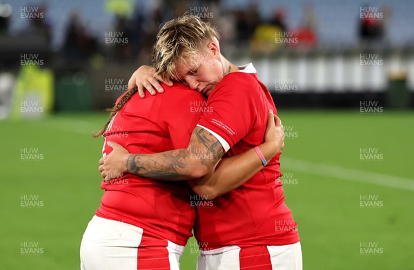 291022 - New Zealand v Wales, Women’s World Cup Quarter-Final -  Carys Phillips and Donna Rose of Wales at the end of the game
