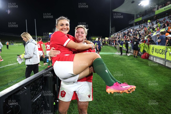 291022 - New Zealand v Wales, Women’s World Cup Quarter-Final -  Lowri Norkett and Donna Rose of Wales at the end of the game