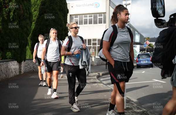 291022 - New Zealand v Wales, Women’s World Cup Quarter-Final - Robyn Wilkins, Keira Bevan , Lowri Norkett and Alex Callender of Wales make their way to the team bus