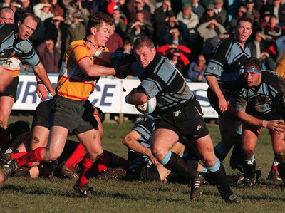 181195 - Newbridge v Cardiff - Paul Young of Cardiff takes on Richard Smith