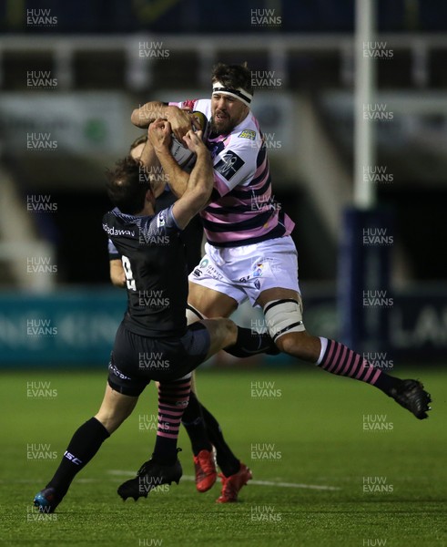 111117 - Newcastle Falcons v Cardiff Blues - Anglo-Welsh Cup - Scott Lawson of Newcastle Falcons and James Down of Cardiff Blues