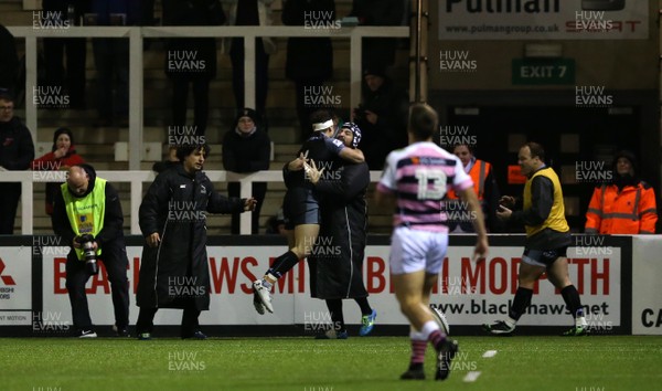 111117 - Newcastle Falcons v Cardiff Blues - Anglo-Welsh Cup - Adam Radwan of Newcastle Falcons celebrates his second half try