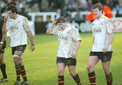 160105 - Newcastle Falcons v Newport Gwent Dragons - Heineken Cup Rugby - Dragons Peter Sidoli, Steve Jones and Rhys Oakley leave the field at the end of the match