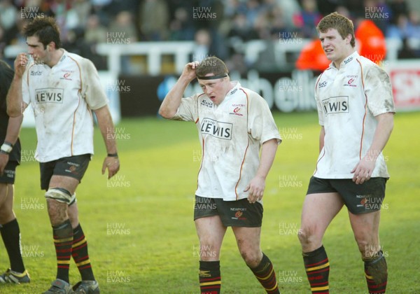 160105 - Newcastle Falcons v Newport Gwent Dragons - Heineken Cup Rugby - Dragons Peter Sidoli, Steve Jones and Rhys Oakley leave the field at the end of the match