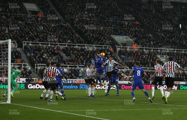 190119 - Newcastle United v Cardiff City - Premier League - Isaac Hayden of Newcastle United and Callum Paterson of Cardiff City battle for an aerial ball