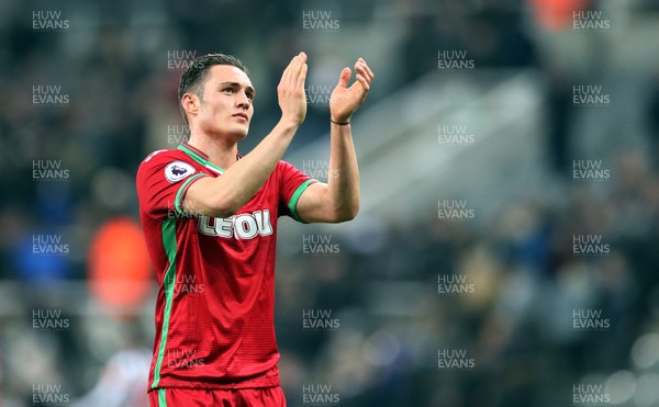 130118 - Newcastle United v Swansea City - Premier League -  Connor Roberts of Swansea City thanks the fans after the full time whistle