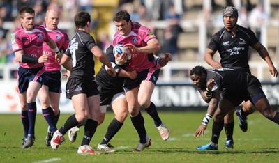 11.04.10 - Newcastle Falcons v Cardiff Blues - Amlin Challenge Cup Quarter Final - Jamie Roberts of Cardiff Blues is stopped by the Falcons defence. 