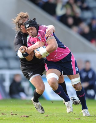 11.04.10 - Newcastle Falcons v Cardiff Blues - Amlin Challenge Cup Quarter Final - Maama Molitika of Cardiff Blues is tackled by Jon Golding of Newcastle Falcons. 