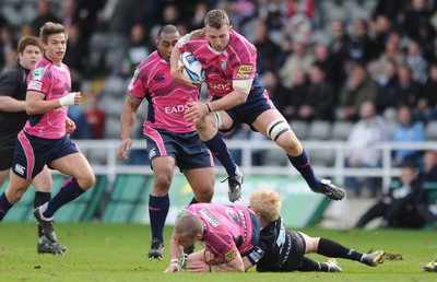 11.04.10 - Newcastle Falcons v Cardiff Blues - Amlin Challenge Cup Quarter Final - Deiniol Jones of Cardiff Blues jumps through. 