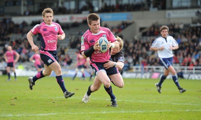 11.04.10 - Newcastle Falcons v Cardiff Blues - Amlin Challenge Cup Quarter Final - Ceri Sweeney of Cardiff Blues scores try. 