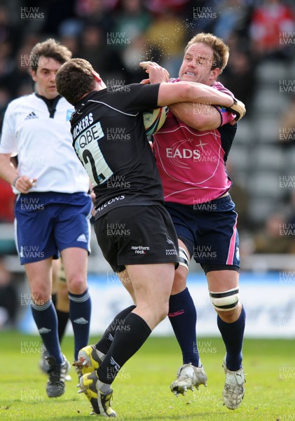 11.04.10 - Newcastle Falcons v Cardiff Blues - Amlin Challenge Cup Quarter Final - Xavier Rush of Cardiff Blues is tackled by Rob Vickers of Newcastle Falcons. 