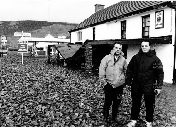 171289 - Picture shows regulars at the Duke of Edinburgh pub, Newgale, Neil and Howard Morgan who were dramatically rescued off the roof