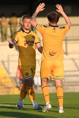 080726 - Newport City v Newport County - Pre Season Friendly - Cole Jarvis of Newport County celebrates scoring a goal with Lewis Jamieson of Newport County who assisted him