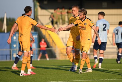 080726 - Newport City v Newport County - Pre Season Friendly - Cole Jarvis of Newport County celebrates scoring a goal with Lewis Jamieson of Newport County who assisted him
