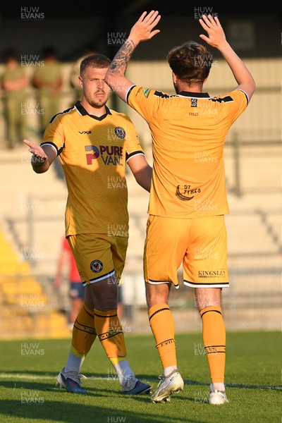 080726 - Newport City v Newport County - Pre Season Friendly - Cole Jarvis of Newport County celebrates scoring a goal with Lewis Jamieson of Newport County who assisted him