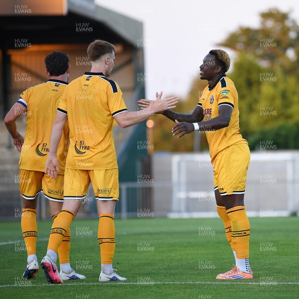 080726 - Newport City v Newport County - Pre Season Friendly - Shaquille Gwengwe of Newport County celebrates after scoring a hat trick