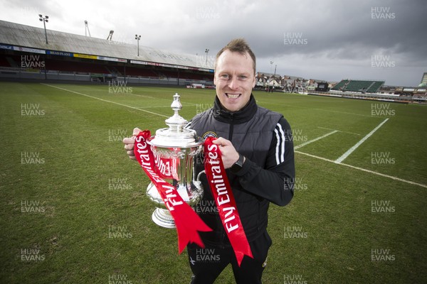 250118 - Newport County - FA Cup preview - Manager Michael Flynn with the trophy