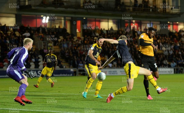 280818 - Newport County v Oxford United - Carabao Cup - Jamille Matt of Newport County tries a shot at goal