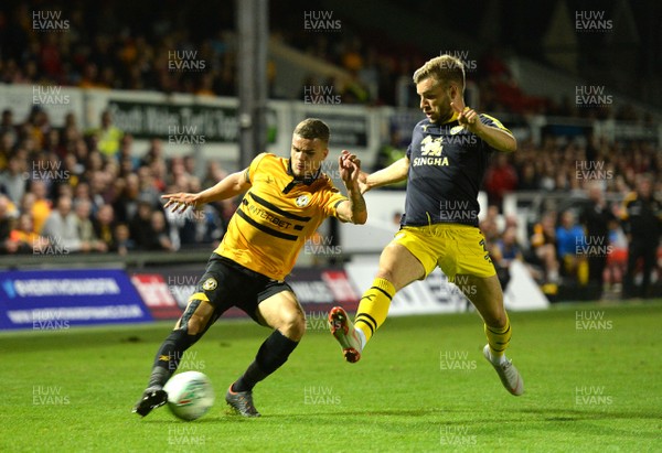 280818 - Newport County v Oxford United - Carabao Cup - Tyler Hornby-Forbes of Newport County crosses the ball
