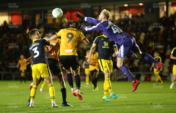 280818 - Newport County v Oxford United - Carabao Cup - Jonathan Mitchell of Oxford United clears his lines