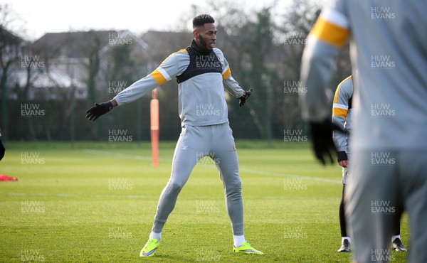 040119 - Newport County training prior to their 3rd Round FA Cup game with Leicester City - Jamille Matt of Newport County during training