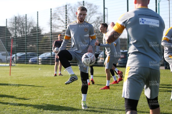150219 - Newport County Training ahead of their FA Cup match with Manchester City - Mark O'Brien of Newport County