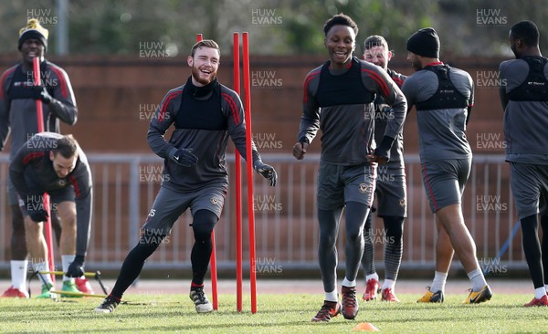 250118 - Newport County Training - Mark O'Brien and Shawn McCoulsky share a laugh during training