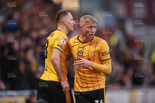 090424 - Newport County v Accrington Stanley - Sky Bet League Two - Bryn Morris celebrates scoring a goal with Harrison Bright of Newport County