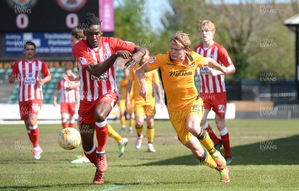 220417 - Newport County v Accrington Stanley - SkyBet League 2 - Omar Beckles of Accrington Stanley and Alex Samuel of Newport County compete