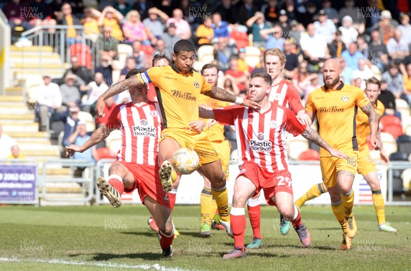 220417 - Newport County v Accrington Stanley - SkyBet League 2 - Joss Labadie of Newport County tries to control the ball