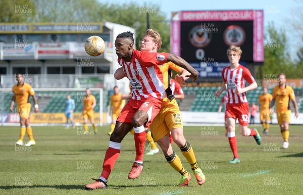 220417 - Newport County v Accrington Stanley - SkyBet League 2 - Omar Beckles of Accrington Stanley and Alex Samuel of Newport County compete