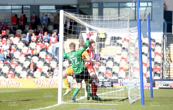 220417 - Newport County v Accrington Stanley - SkyBet League 2 - Mark Randall (out of frame) of Newport County scores goal