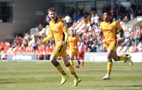 220417 - Newport County v Accrington Stanley - SkyBet League 2 - Mark Randall (number 8) of Newport County celebrates scoring goal