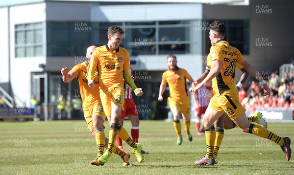 220417 - Newport County v Accrington Stanley - SkyBet League 2 - Mark Randall (number 8) of Newport County celebrates scoring goal