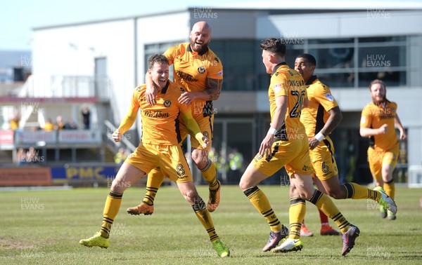 220417 - Newport County v Accrington Stanley - SkyBet League 2 - Mark Randall (number 8) of Newport County celebrates scoring goal